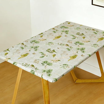 Rectangle Picnic Table Cloth, Elastic Waterproof Fitted Vinyl Tablecloths for 5 Foot Tables, Wipeable Flannel Backed Table Covers for Dining, Camping, Outdoor(Magpie,36"x60")