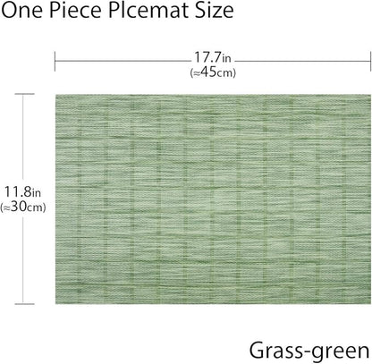 Woven Placemats Set of 6 Vinyl Heat-Resistant Table Mats Washable Kitchen Placemats for Dining Room (Grass Green)