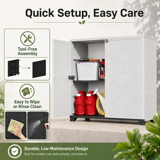 ADDOK Outdoor Storage Cabinet, 60 Gallon Waterproof Resin Patio Storage Cabinet - Image 4