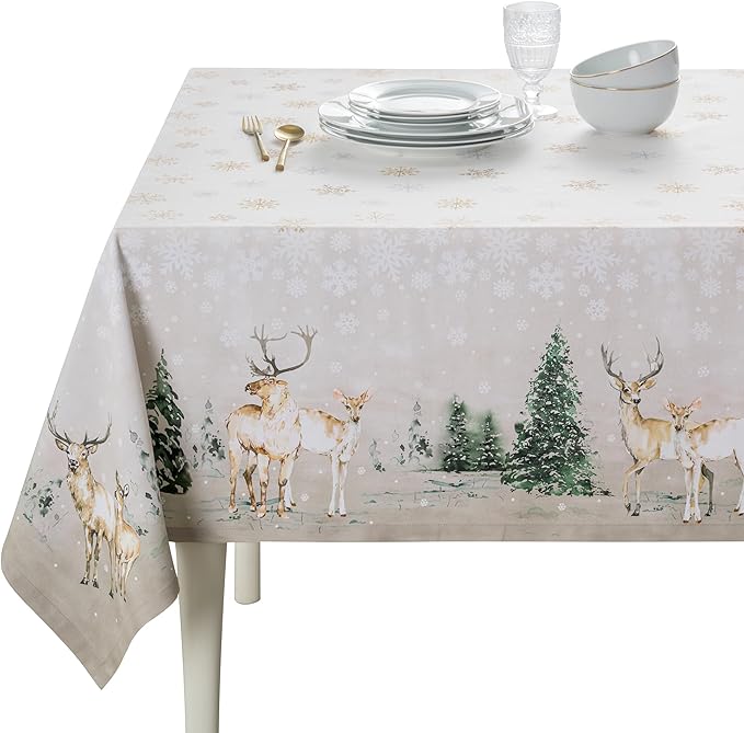Maison d' Hermine Table Cloth Rectangle Table 100% Cotton 70 x 90 Inches Fall Tablecloth Reusable Everyday Use for Thanksgiving Christmas Decorations Dining Farmhouse Party (Deer in The Woods)