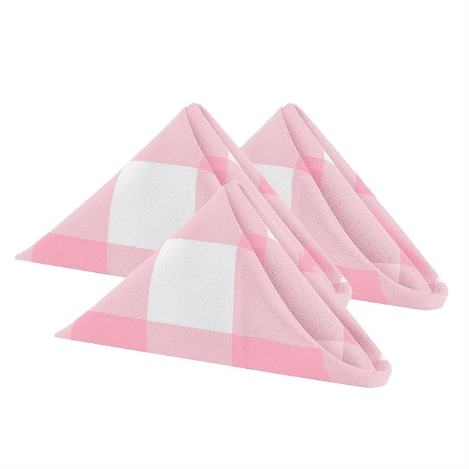 Buffalo Plaid Table Napkins Set of 25 Checkered Cloth Napkins 17x17 inch Washable Dinner Gingham Pattern Napkins Soft Napkins for Wedding Party Dining Banquet(Pink and White)