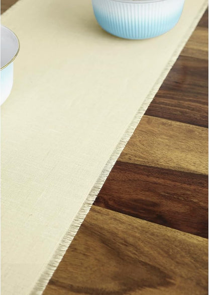 Solino Home Linen Creamy Ivory Table Runner 108 Inches Long - Fringe, 100% Pure Linen 14 x 108 Inch Table Runner for Spring, Easter