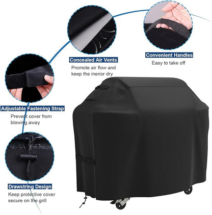 58 Inch Grill Cover for Outdoor Grill, Heavy Duty BBQ Grill Cover for Weber Genesis 300 & Genesis II 300 Series Grills, Waterproof & Weatherproof with Adjustable Straps, Fits for Weber 3 Burner Grill