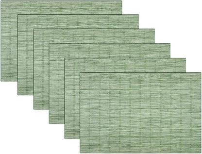 Woven Placemats Set of 6 Vinyl Heat-Resistant Table Mats Washable Kitchen Placemats for Dining Room (Grass Green)