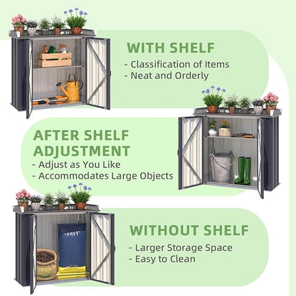 AECOJOY Outdoor Storage Cabinet Waterproof, Potting Workbench Table with Adjustable Shelves, Outside Metal Sheds & Outdoor Storage Garden Cabinet for Gardening Tools and Plants, Dark Grey