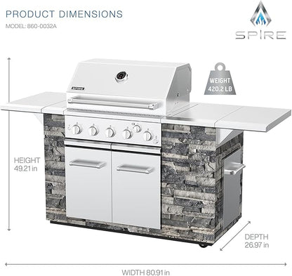 SPIRE Premium 5 Burner Built In Gas Grill Island Head, Stainless Steel 30" Barbeque Grill with Rear Burner, 63,000 BTUs, 758 SQ In Racks, Propane Grill with Dual Fuel Compatibility (Gray) – 860-0032A