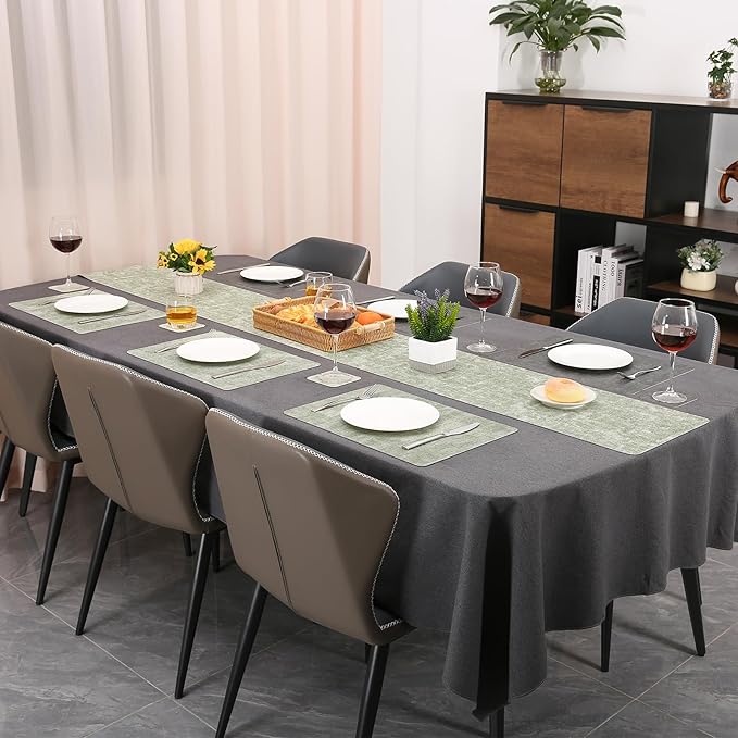 Table Runners 72 Inches Long, Dual-Sided Faux Leather Farmhouse Table Runner Waterproof Non-Slip for Living Room Party Home Decor Holiday Decorations(Gray Grass Green, 12 x 72 Inch)