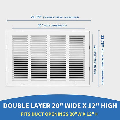 20x12 Return Air Grille [Duct Opening Size],Return Air Vent Cover for Wall Or Ceiling,Steel Return Air Filter Grilles Removable Face/Door for 1 Inch Filters (20"W x 12"H [Duct Opening])