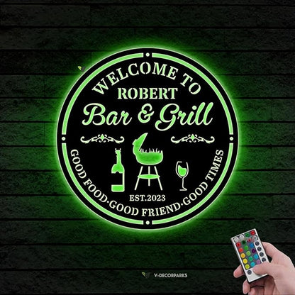 Personalized Bar & Grill Welcome Sign - Custom Backyard BBQ Sign, Neon Grill Decor, 16-Color LED with Remote Control, LED Light Up Wall Decor for BBQ Area, Man Cave