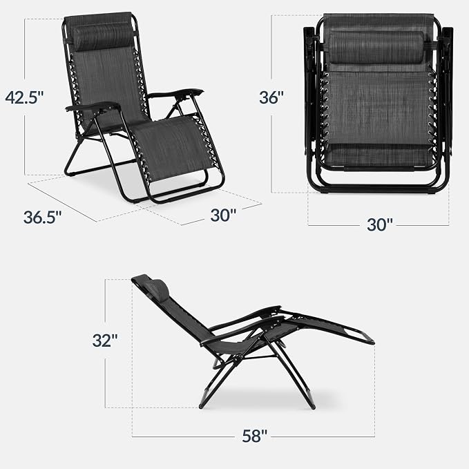 Best Choice Products Set of 2 Extra Wide Adjustable Steel Mesh Zero Gravity - Image 3