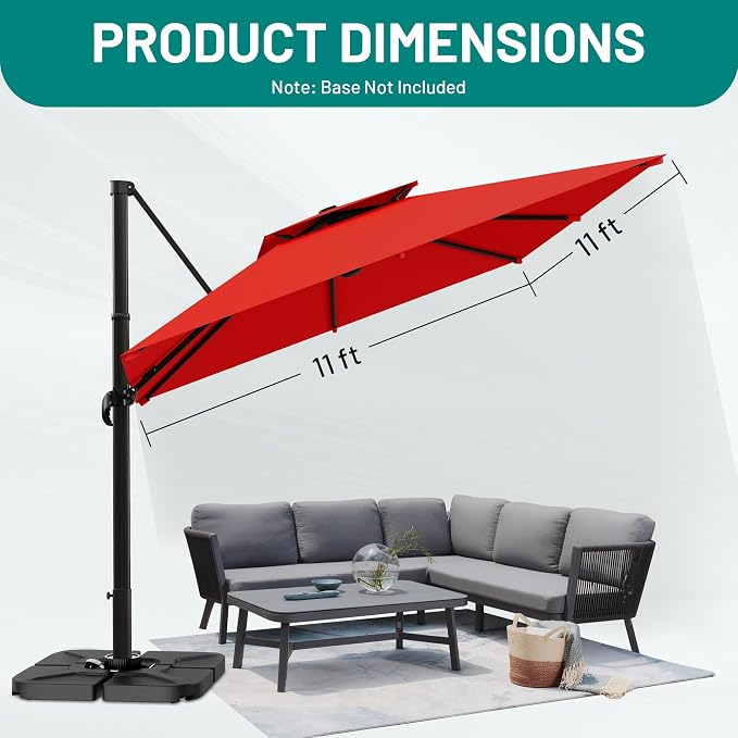 11×11 FT Double-Top Cantilever Patio Umbrella, Outdoor Umbrellas - Image 7