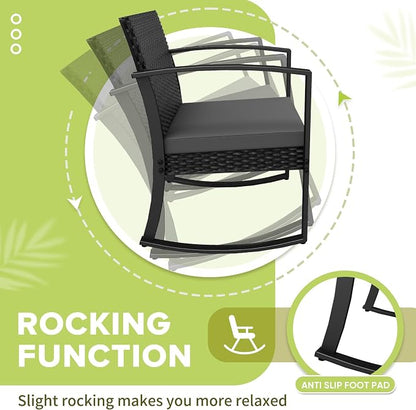 Homall Patio Furniture Set 3 Piece Resin Outdoor Bistro Set Rocking Patio Chairs - Image 3