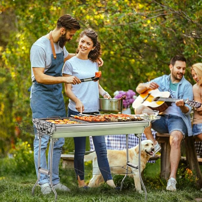 Portable Charcoal Grill,Outdoor BBQ Grill for Christmas Picnic, Thanksgiving Family Gathering and Backyard Barbecue,With Storage Bag & Non-Stick Frying Pan