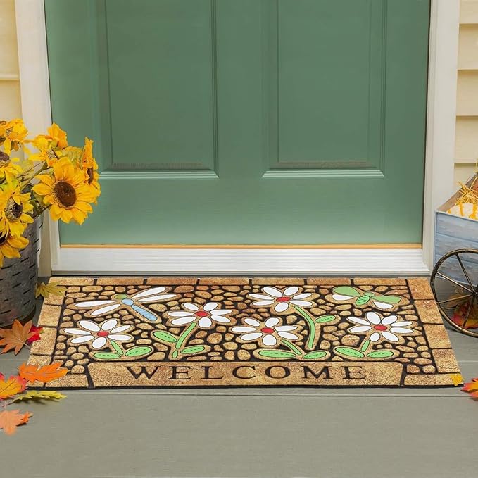 CHICHIC Welcome Door Mat 17x 30 Inch Front Doormat Outdoors for Home Entrance Outdoors Mat for Outside Entry Way Doormat Entry Rugs, Heavy Duty Non Slip Rubber Back Low Profile, Dragonfly