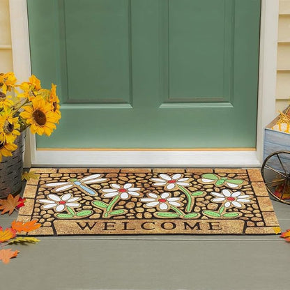 CHICHIC Welcome Door Mat 17x 30 Inch Front Doormat Outdoors for Home Entrance Outdoors Mat for Outside Entry Way Doormat Entry Rugs, Heavy Duty Non Slip Rubber Back Low Profile, Dragonfly