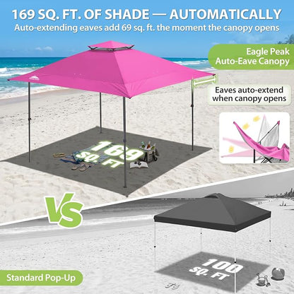 EAGLE PEAK 13x13 Pop Up Canopy Tent, Auto Extended Eaves, Light Pink | Easy - Image 4