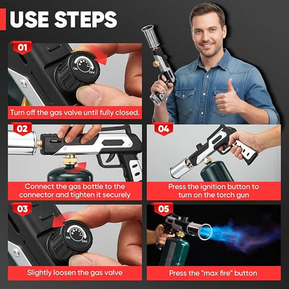 Saker Propane Torch Gun Plus 2026|Blow Torch with Adjustable Flame 3272°F High Heat|Professional Torch for Searing Steak,Welding,Campfire,BBQ|Propane Tank Not Included (5PC)