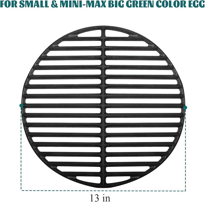 KAMaster Cast Iron Cooking Grids Grates Compatible with Small and Mini-max Big Green Egg Charcoal Grill Round Grill Grate(13"-Fit Small/Mini-max)