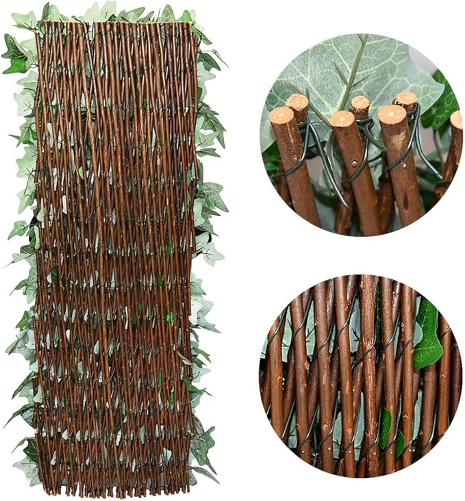 Expandable Fence Privacy Screen for Balcony Patio Outdoor,Decorative Faux Ivy Fencing Panel,Artificial Hedges (Single Sided Leaves) (4, Green-Ivy)