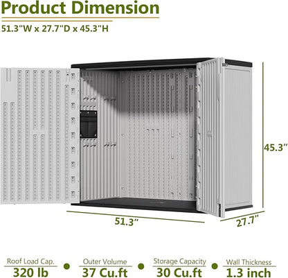 HOMSPARK 37 Cu.Ft Outdoor Storage Shed Weather Resistant, Multi Functional | Double-Wall Resin Storage Sheds & Outdoor Storage Box Waterproof for Backyard Garden Patio Lawn (Light-Grey)