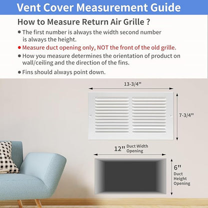 12"W x 6"H [Duct Opening Size] Steel Return Air Grille, Air Return Vent Cover for Ceiling and Sidewall - HVAC Air Vent Covers - [Outer Dimensions: 13.75"W x 7.75"H]