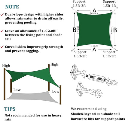 Shade&Beyond 7'x17' Sun Shade Sail Canopy Rectangle, UV Block Breathable Curved - Image 5