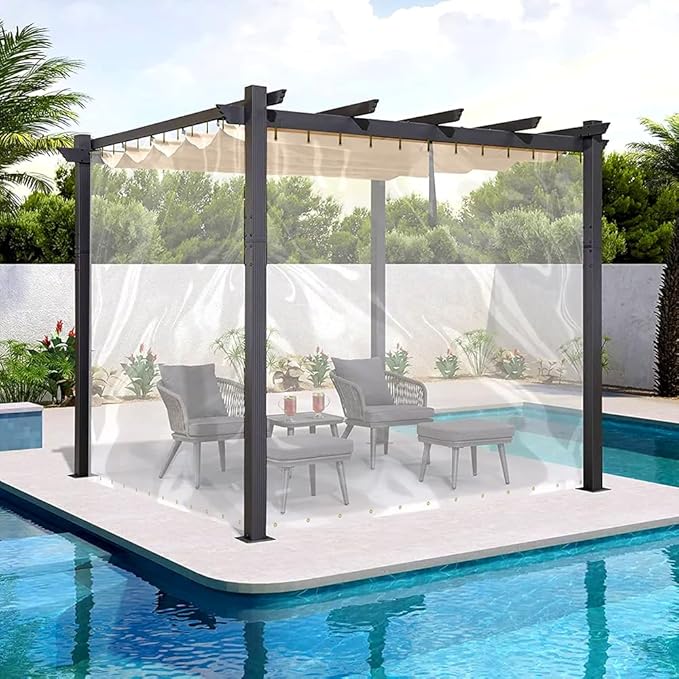 Covers & all Outdoor Clear Tarp Curtain, 18oz Clear Outdoor Curtains For Patio, Waterproof & Tear Proof Transparent PVC Vinyl Tarp with Rustrpoof Grommets for Porch, Gazebos, Balcony (10'H x 8'W feet)