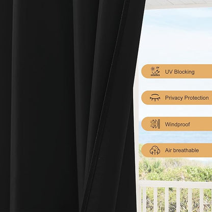 HolidayIdeas Outdoor Patio Curtains Waterproof with Rod Pocket 6 Panels 54x95 Inch- Weatherproof Balcony Outdoor Curtains for Apartments,Porch, Gazebo, Pergola, Sliding Glass Door, Black