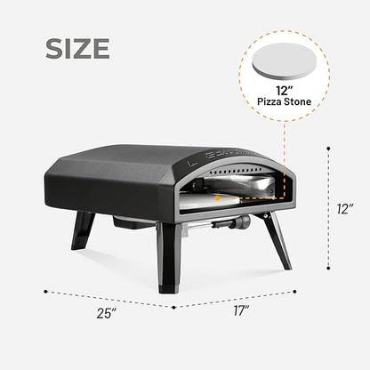 EchoSmile 12'' Gas Outdoor Pizza Oven, Propane Pizza Cooker Reaches 950°F, 60 Seconds Fast Cooking, Includes Gas Hose, Flame Control Knob, Extended Heat Handle, Black