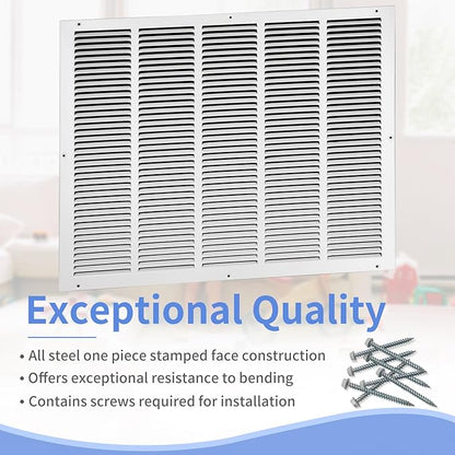 25"W x 20"H [Duct Opening Size] Steel Return Air Grille, Air Return Vent Cover for Ceiling and Sidewall - HVAC Air Vent Covers - [Outer Dimensions: 26.75"W x 21.75"H]