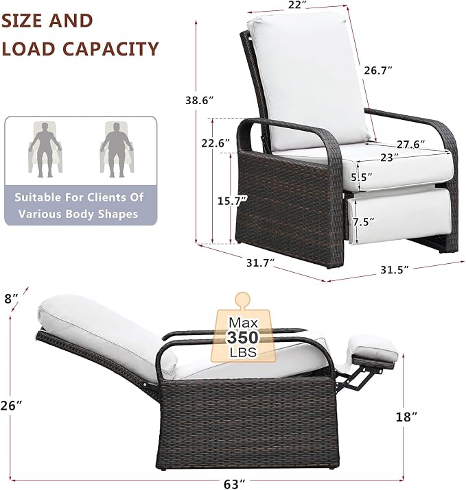 Outdoor Recliner, Aluminum Frame Patio Chaise Lounge Chairs - Image 2