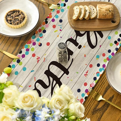 Artoid Mode Polka Dot Wood Happy Birthday Table Runner, Seasonal Kitchen Dining Table Decoration for Home Party Decor 13x72 Inch