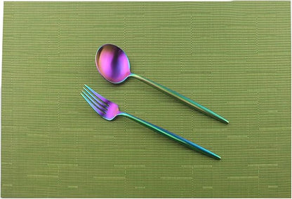 Gugrida Placemats Set of 6 Plaid Checkered Green PVC Placemat for Dining Table Durable Woven Vinyl Stain tablemats 18"X12"