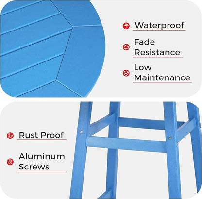 Costaelm Patio Bistro Table, 42" Counter Height Round Patio Cocktail Bar Table with Umbrella Hole, Outdoor Bistro Dining Pub Table for Front Porch Deck Backyard Garden, Pacific Blue