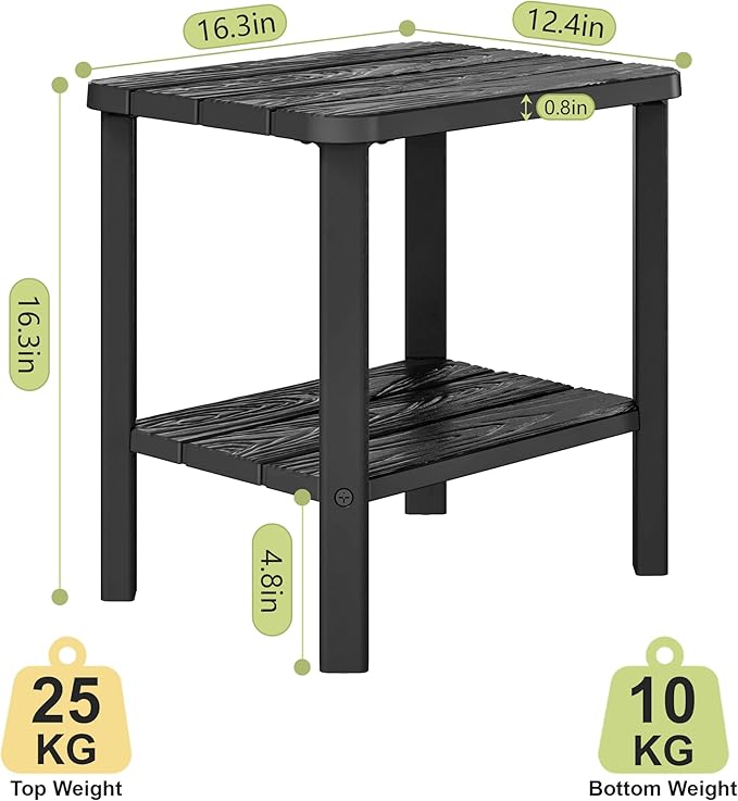 Adirondack Square Outdoor Side Table Set of 2, 2-Tier Small Outdoor Table for Patio, HDPE End Table for Backyard, Pool, Lawn, Indoor Companion, Easy Maintenance & Weather Resistant(Black)
