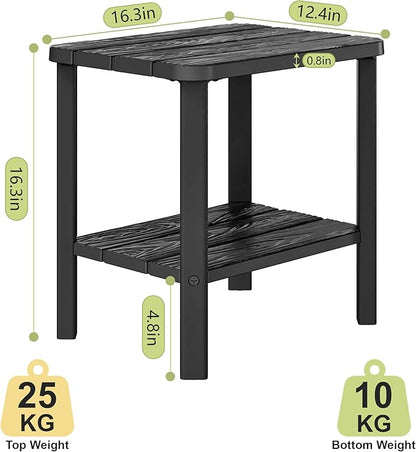 Adirondack Square Outdoor Side Table Set of 2, 2-Tier Small Outdoor Table for Patio, HDPE End Table for Backyard, Pool, Lawn, Indoor Companion, Easy Maintenance & Weather Resistant(Black)