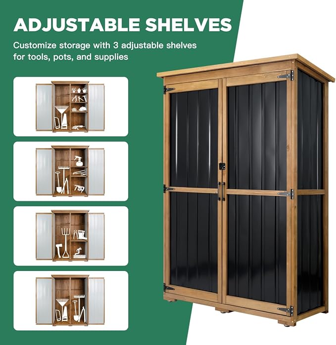 Ketive Outdoor Storage Cabinet, Wood & Metal Storage Shed - Image 8