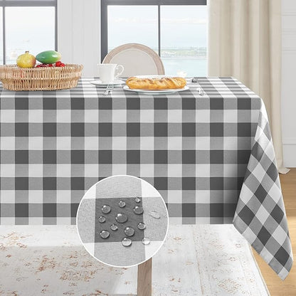 Softalker Gingham Checkered Tablecloth Rectangle - Outdoor Waterproof Buffalo Plaid Table Cloth, Stain Resistant Washable Table Cover for Picnic, Camping, Dining - Grey and White, 54 x 108 Inch