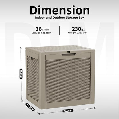 PatioZen 36 Gallon Deck Box Outdoor, Weatherproof Resin Patio Storage Box - Image 2