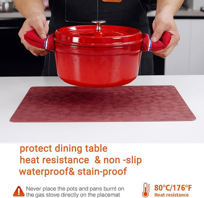 Vinyl Placemats Set of 6 Heat Resistant Easy Clean Non-Slip Place Mats for Dining Table. Faux Leather Waterproof Stain Resistant Wipeable Washable PU Table Mats(6, Red)