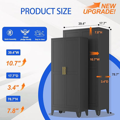 GAIOUS 79'' Tall Metal Garage Storage Cabinet, Home Office Cabinet Black | Home - Image 2