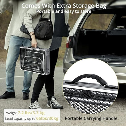 Anbte 3ft Folding Grill Table with Storage Bag, 3 Adjustable Height 27.5" Aluminum Portable Grill Table, Heat Resistant, Lightweight, Portable Handle for BBQ Cooking Camping Travel, 35" X 16", Silver