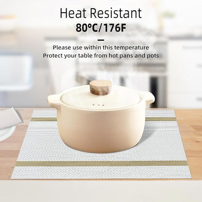 Beige Placemats Set of 8 - Heat Resistant Non-Slip Place mats for Dining Table, Washable Durable PVC Vinyl Woven Table Mats (Beige)
