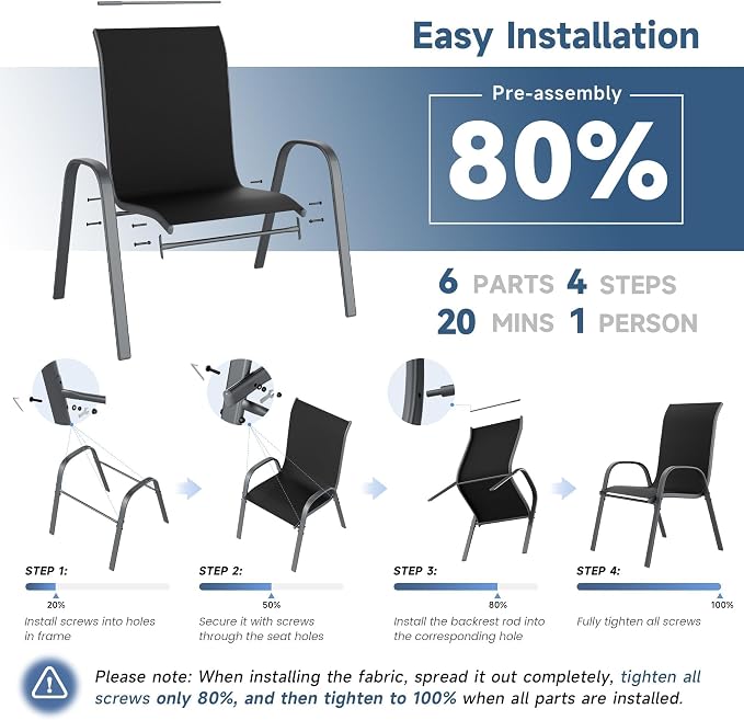 Amopatio Patio Chairs Set of 8, Outdoor Stackable Dining Chairs - Image 4