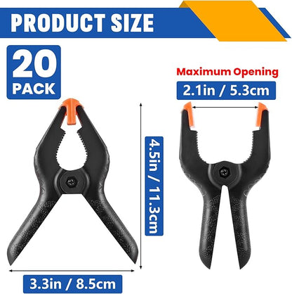20 Pack 4.5 inch Plastic Spring Clamps, Black Heavy Duty Clips, Backdrop Clips, Woodworking Clamps, Plastic Clamps for Crafts, Backdrop Stand, Woodworking, Photography