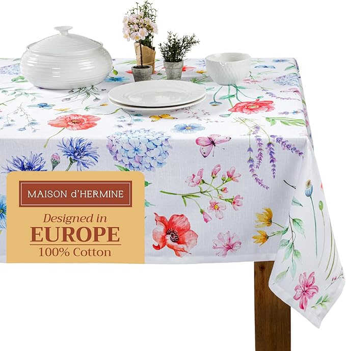 Maison d' Hermine Table Cloth Rectangle Table 100% Cotton 60 x 120 Inches Tablecloth Reusable Decorative for Dining Room, Farmhouse, Home, Party, Festive & Wedding Spring Summer - Just Floral