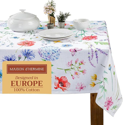 Maison d' Hermine Table Cloth Rectangle Table 100% Cotton 60 x 120 Inches Tablecloth Reusable Decorative for Dining Room, Farmhouse, Home, Party, Festive & Wedding Spring Summer - Just Floral