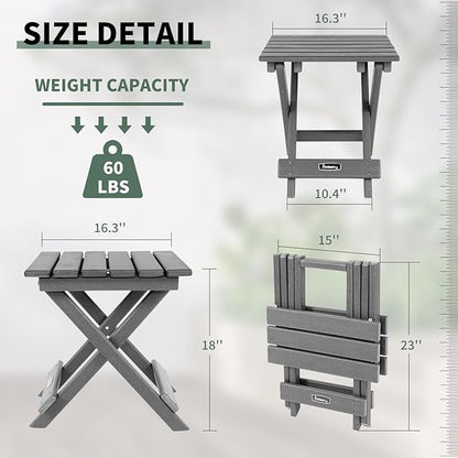 FUNBERRY Outdoor Folding Adirondack Side Table, Portable No Assembly Patio End Table HDPE All Weather