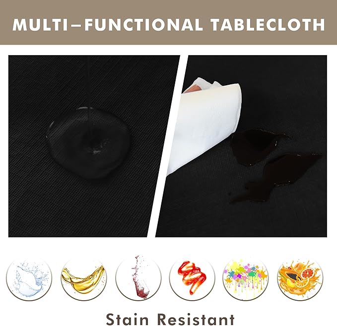 Nasitos 2 Pack Black Table Cloth Rectangle 60x84 Inch-Plastic Table Cloth with Flannel Backing, Vinyl Waterproof Tablecloth 4Ft Table Cover for Banquet, Dining Space, Trade Shows, Graduation Party