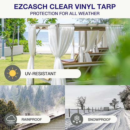 20 Oz Outdoor Vinyl Curtain, Outdoor Clear Panel Curtain, Weather Resistant Outdoor Curtain for Pergola, Porch, Gazebos, with Rustproof Grommets (8'H x 10'W, White)